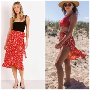 Faithfull the Brand | NEW Red Floral Celeste Wrap Midi Skirt Size 4